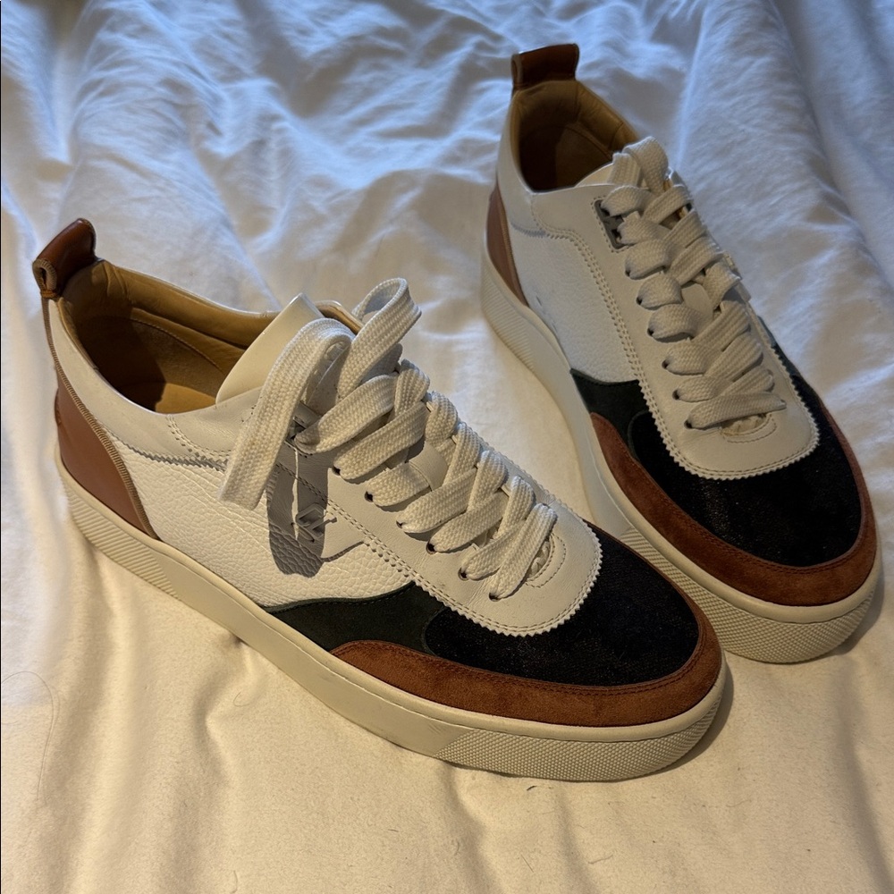 Christian Louboutin Men's White, Black, and Brown Sneakers